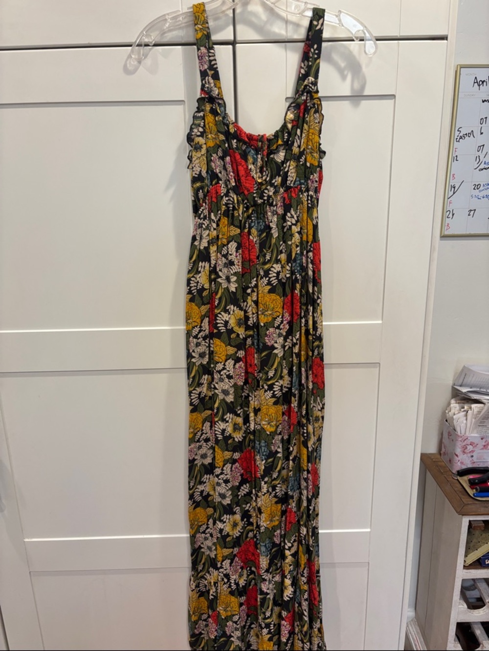 NATURAL LIFE Black Floral Maxi Dress with Red & Yellow Blooms